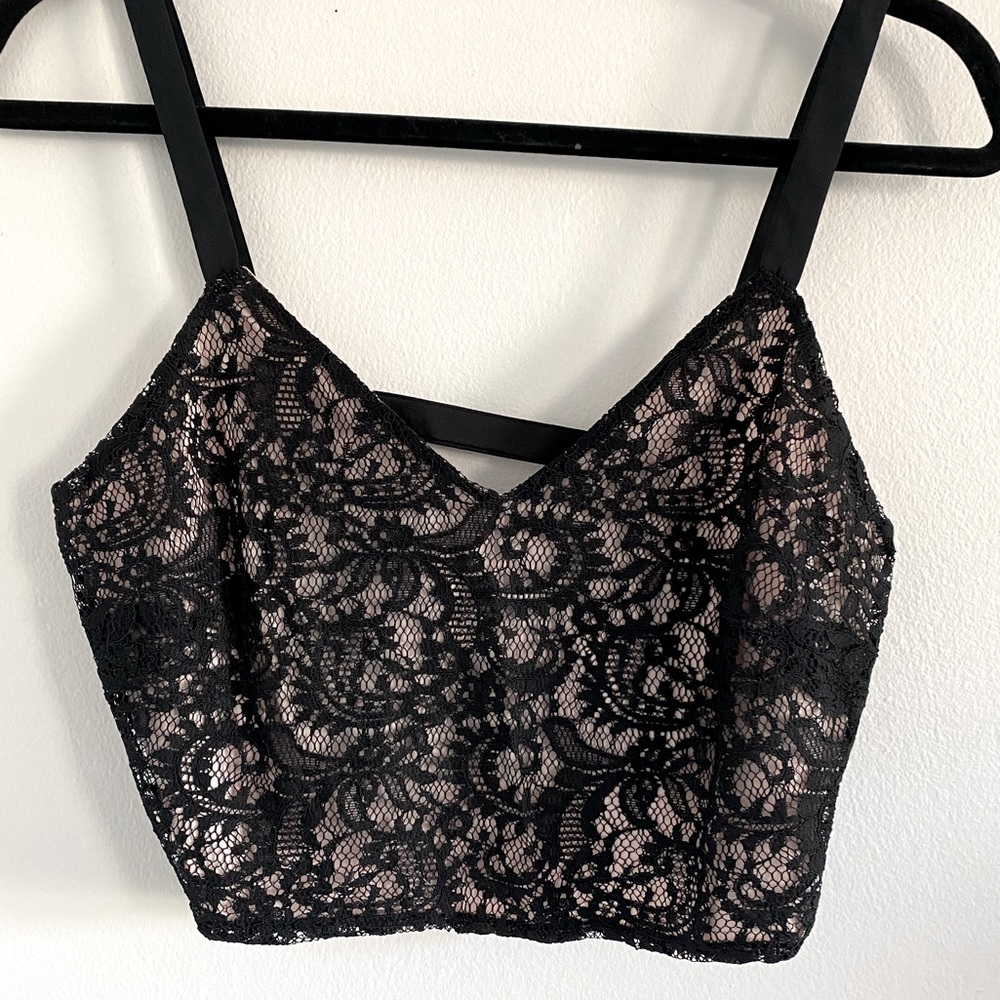 Pink and Black Backless Lace Crop Top